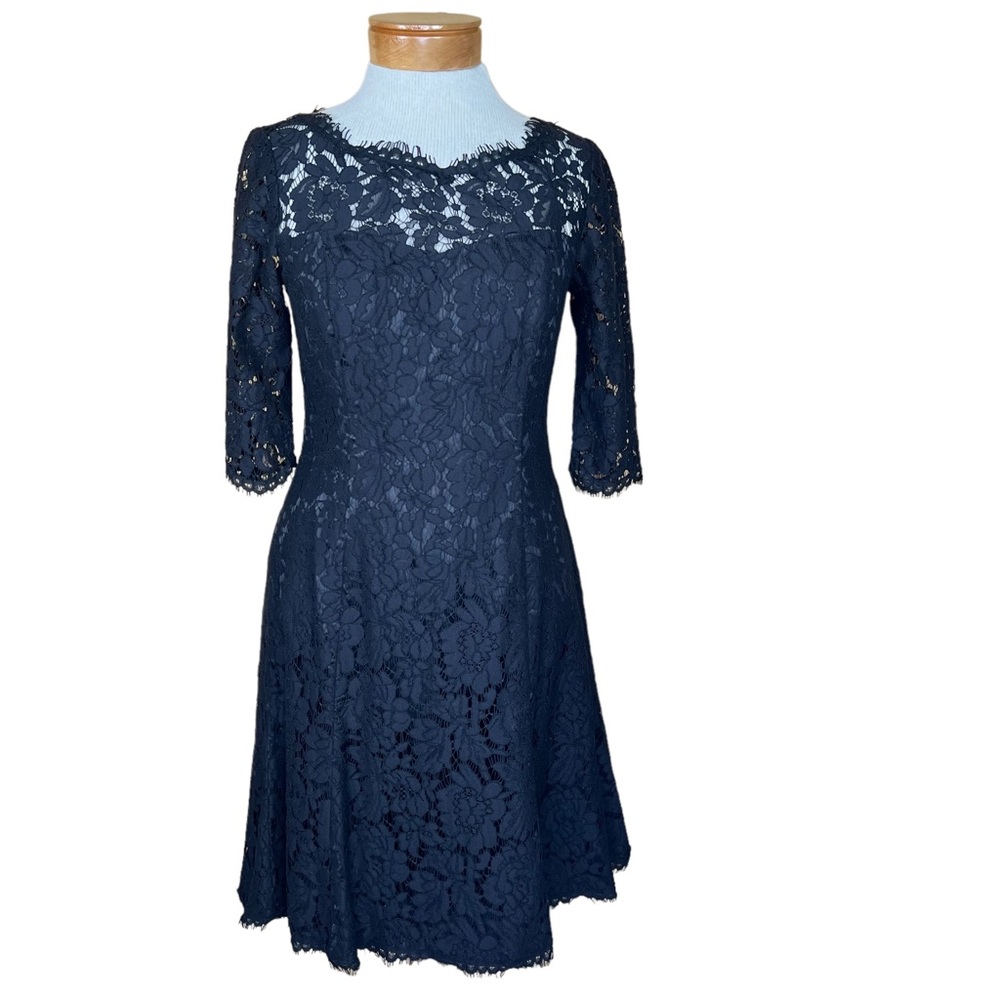 Eliza J Women’s Black All Over Lace Cocktail Dress With 3/4 Sleeves Size…
